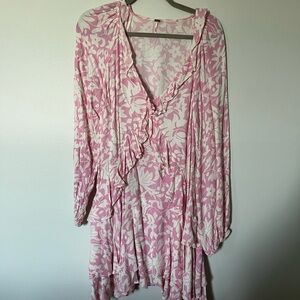 Free People Pink and White Floral Asymmetrical Dress